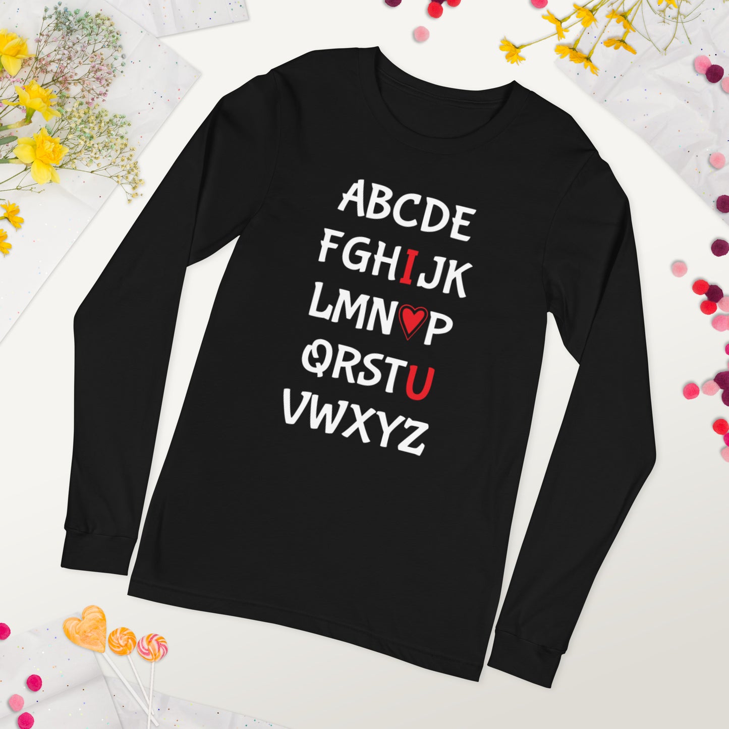 Alphabet I Heart U Long Sleeve Graphic Tee