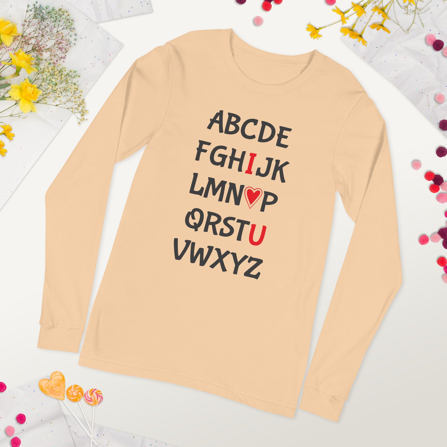 Alphabet I Heart U Long Sleeve Graphic Tee