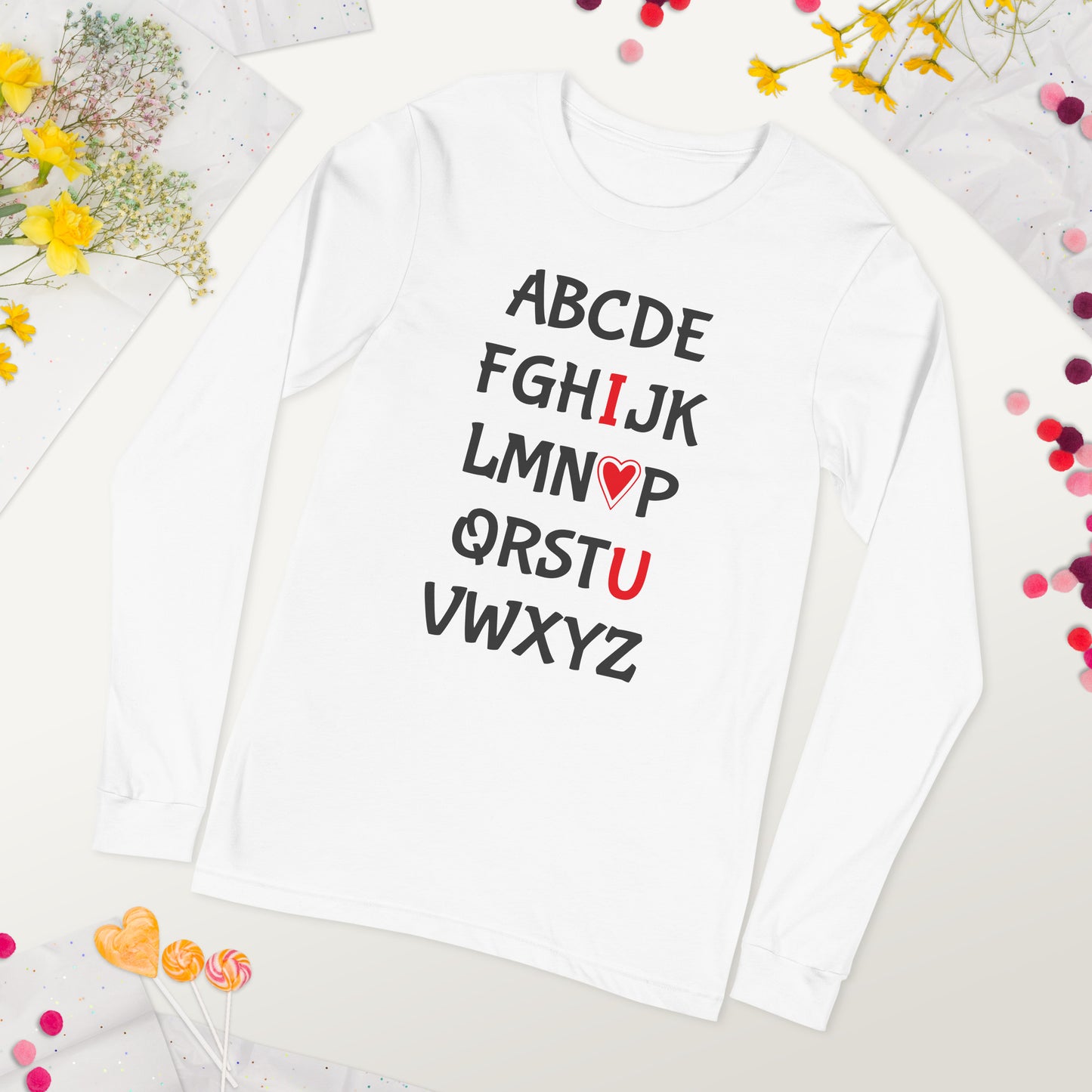 Alphabet I Heart U Long Sleeve Graphic Tee